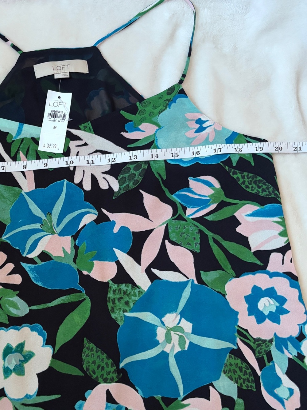 NWT LOFT Floral Cami Tank Top Medium Blue Pink Tropical Sleeveless Blouse - Picture 5 of 7